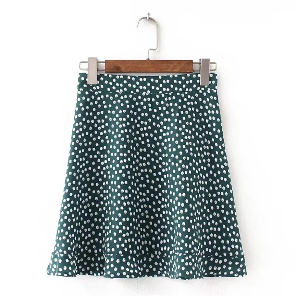 

YPFF High Waist Mini Skirt for Women Ruffled Hem Floral Print European And American Style Fashionable Playful Hip Skirt