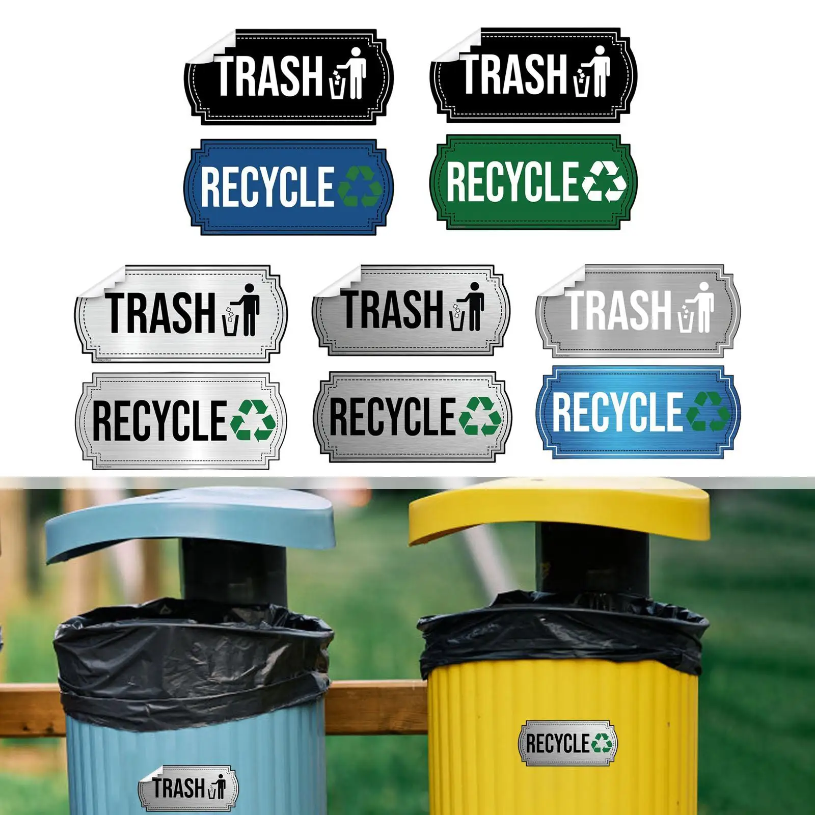 

6Pcs Trash and Recycle Stickers Decal Self Paste Portable Sorting Sign Sorting