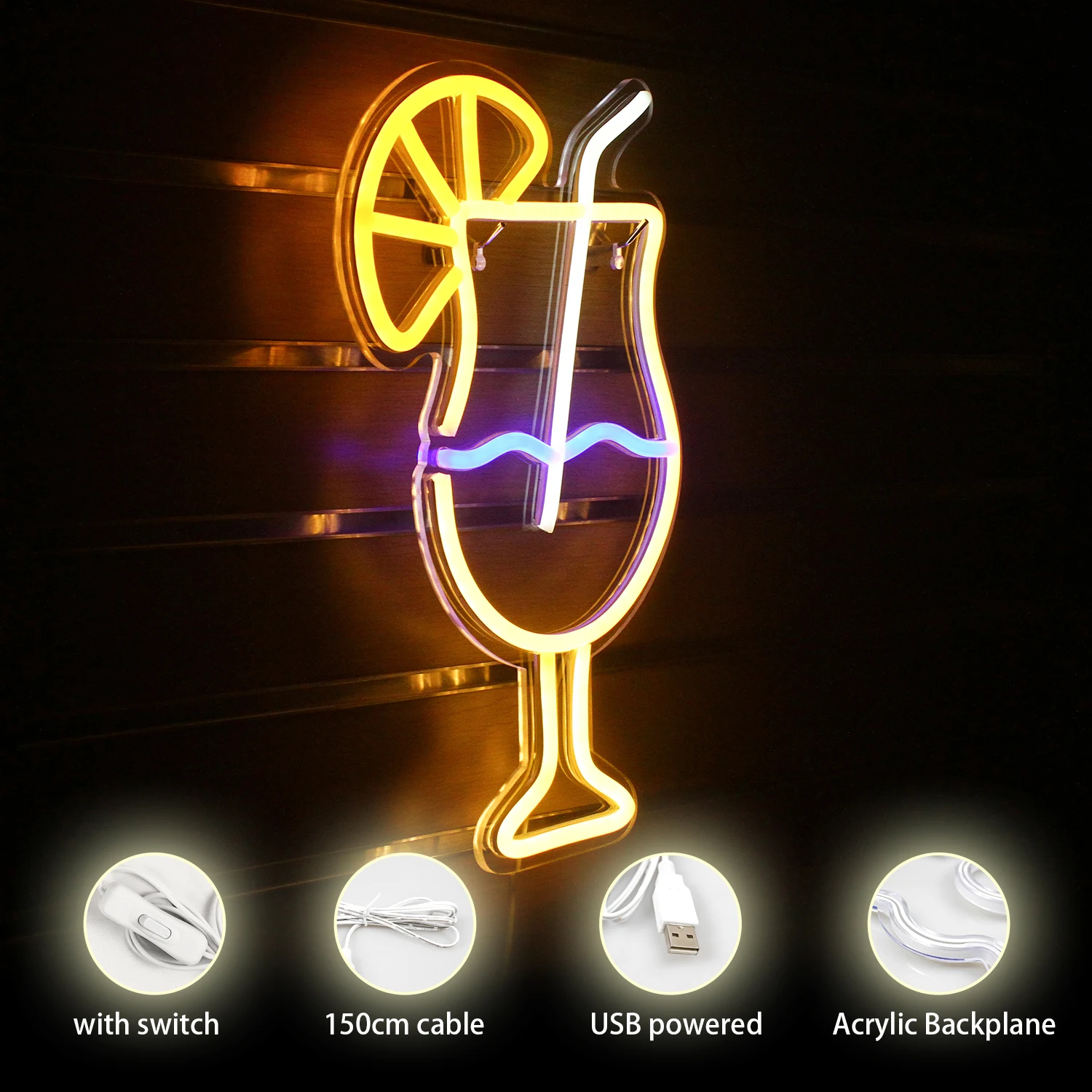 Clicks Cup Neon Sign LED Lights, Design créatif, Glow Party Decoration, Bar Festival, Pub Art Wall Face Logo Night Light Lamp