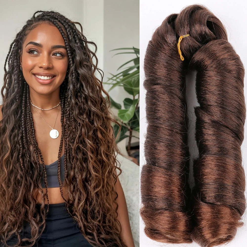 كامل ستار 24 "الفرنسية مجعد جدائل شعر صناعية ملحقات الكروشيه الضفائر أومبير براون السائبة الشعر حزم للنساء عيد الميلاد