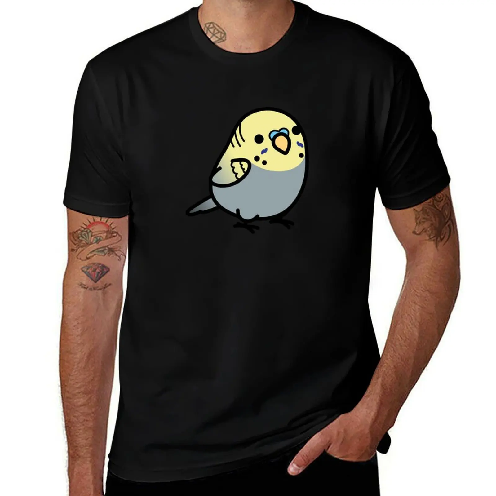 Periquito Gordito de Cabeza Amarilla y Pelo Gris - Camiseta Masculina de Manga Corta para Deportes al Aire Libre
