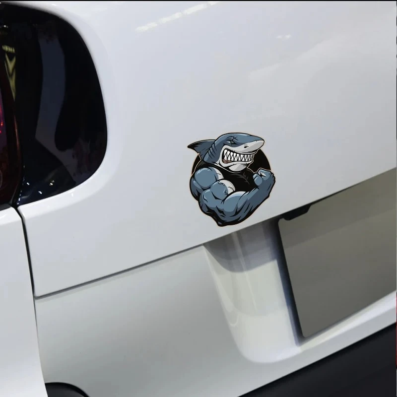 Creative Muscle Shark Car Sticker Fitness Theme Waterproof Vinyl Decal Scratch Cover Auto Body Decoration Sticker