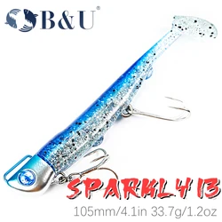 B&U SAND EEL 33G Saltwater Soft Fishing Lure Tail Jig Head Hook Minnow Artificial Bait Sea Bass Swimbait Tackle Gear