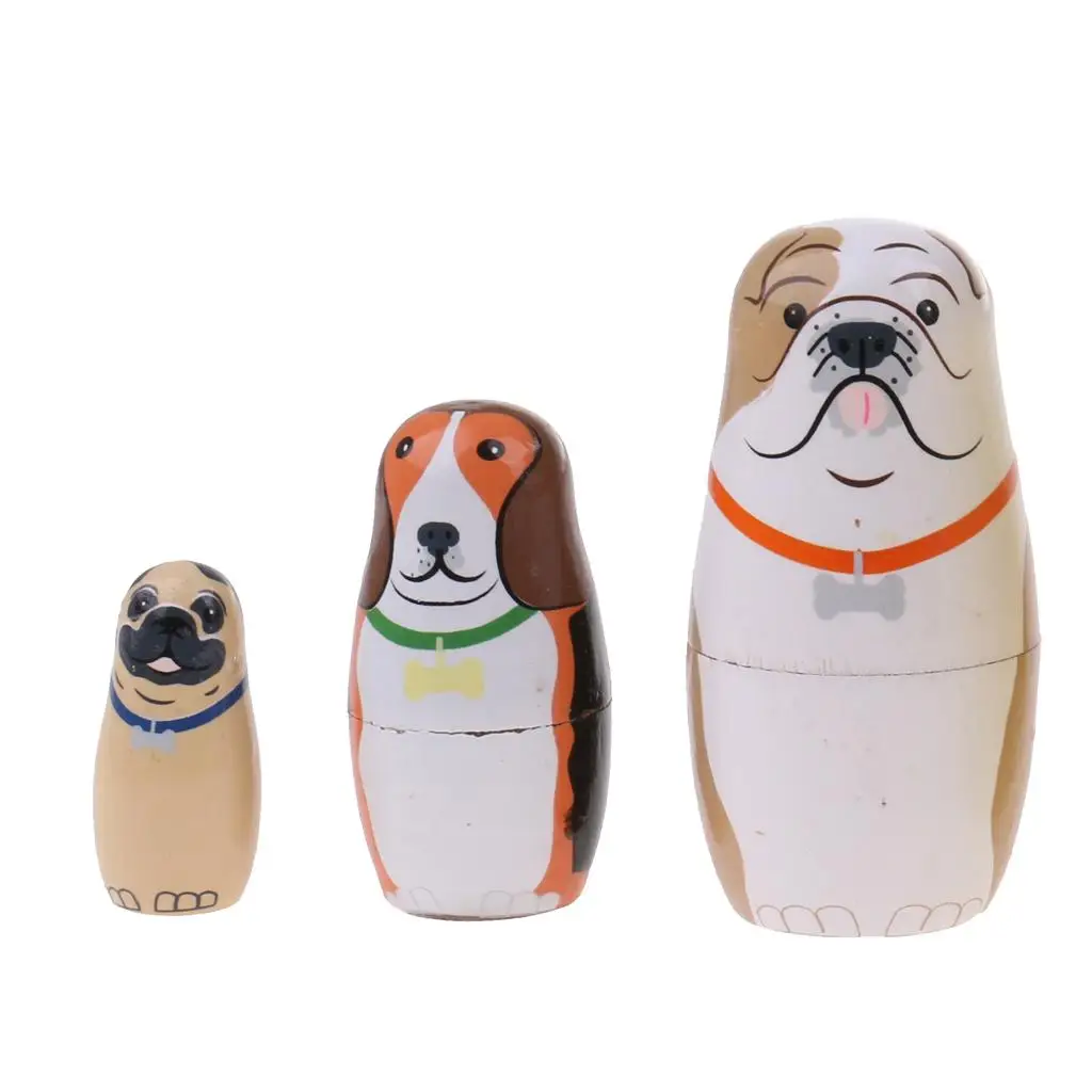 Muñecas rusas anidadas de madera con estampado de perro hechas a mano, regalo artesanal para niños, 5 uds.