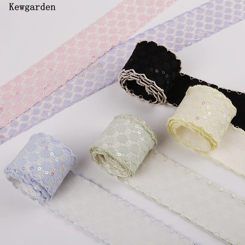 Kewgarden Sparkling Wave Edge Glittery Dots Chiffon Ribbons DIY Hair Bow Accessories Handmade Tape Crafts 10 Yards