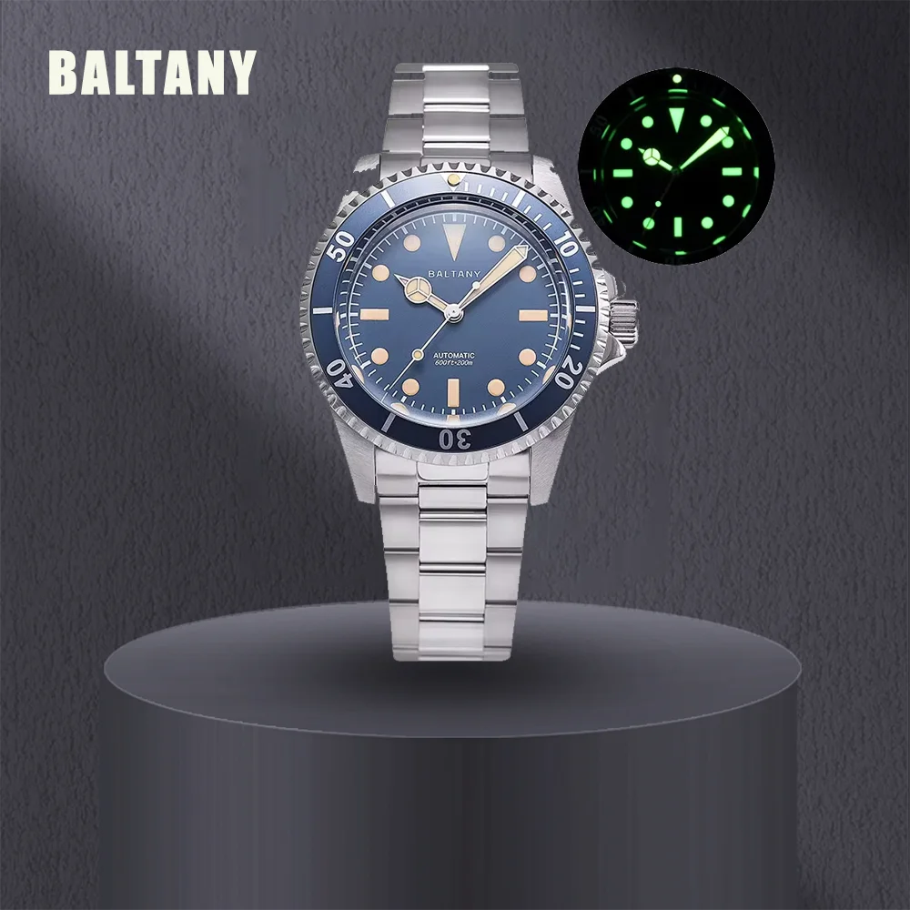 Baltany Retro Dive Watch S3043 39mm Classic Man Water Ghost Luminous Sapphire Stainless Steel Bracelet Automatic Watches