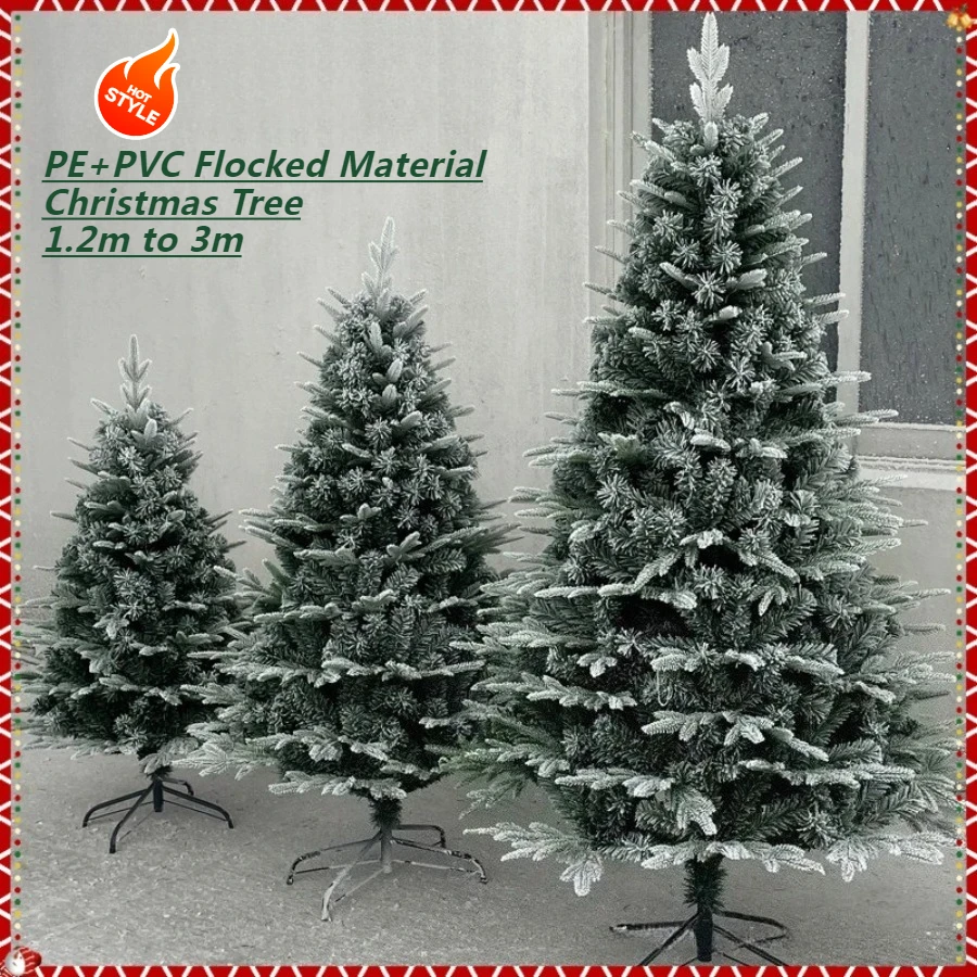 

PE&PVC Artificial Christmas Tree Encryption Spray White Flocking Large Christmas Tree 1.2m-3m Christmas Atmosphere Decorations
