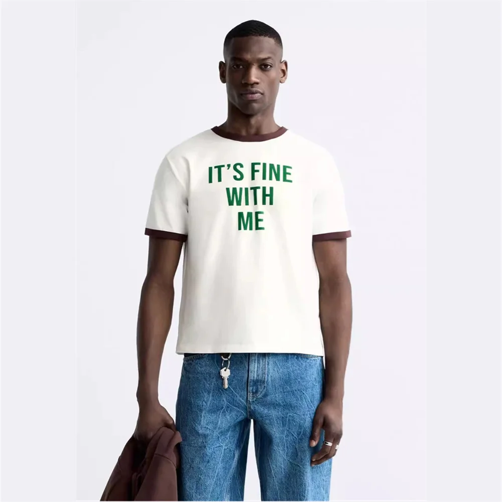 

ZA2024 Autumn New Men's Fashion Style Versatile Loose Round Neck Printed Casual Short Sleeve T-shirt