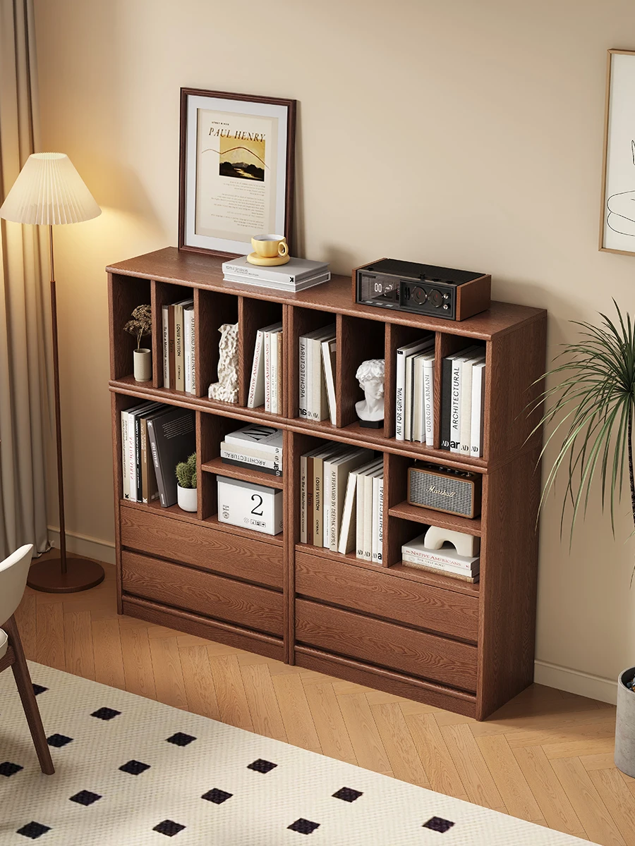 

All solid wood short bookcase, bookshelf floor-to-ceiling household combination lattice cabinet, living room storage cabinet, Ja