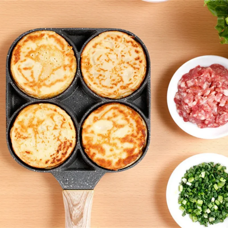 Tortilla antiadherente gruesa de 4 orificios, panqueque, carne, sartén para cocinar, hamburguesa, pan, máquina de desayuno, cocina de inducción, sartén para huevos