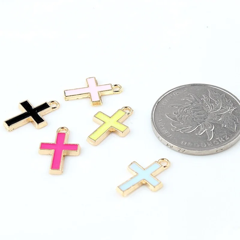 20pcs/lot Fashion Crosses Shape Lover Oil Drop Charms Alloy Pendant Fit For Bracelet Earring DIY Fashion Jewelry Accessories