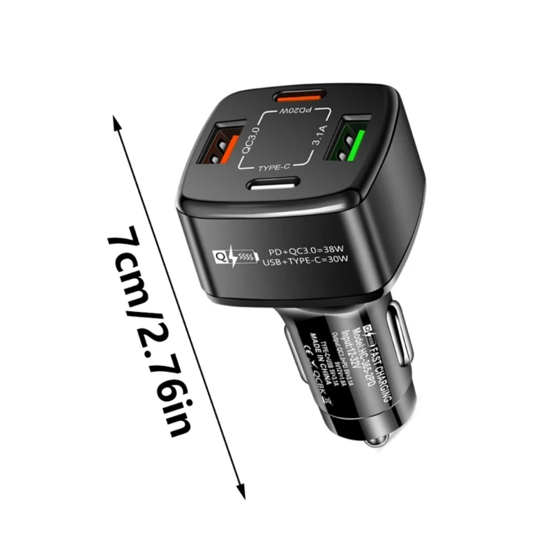 Cargador coche USB C 38W con adaptador carga rápido 4 puertos para teléfonos y auriculares que viajan