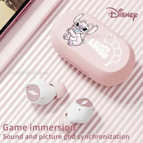 Disney Mini auriculares inalámbricos Bluetooth 5,3 Stitch Angel D29 Control táctil HiFi HD llamada auriculares tipo c en la oreja regalo de dibujos animados Anime