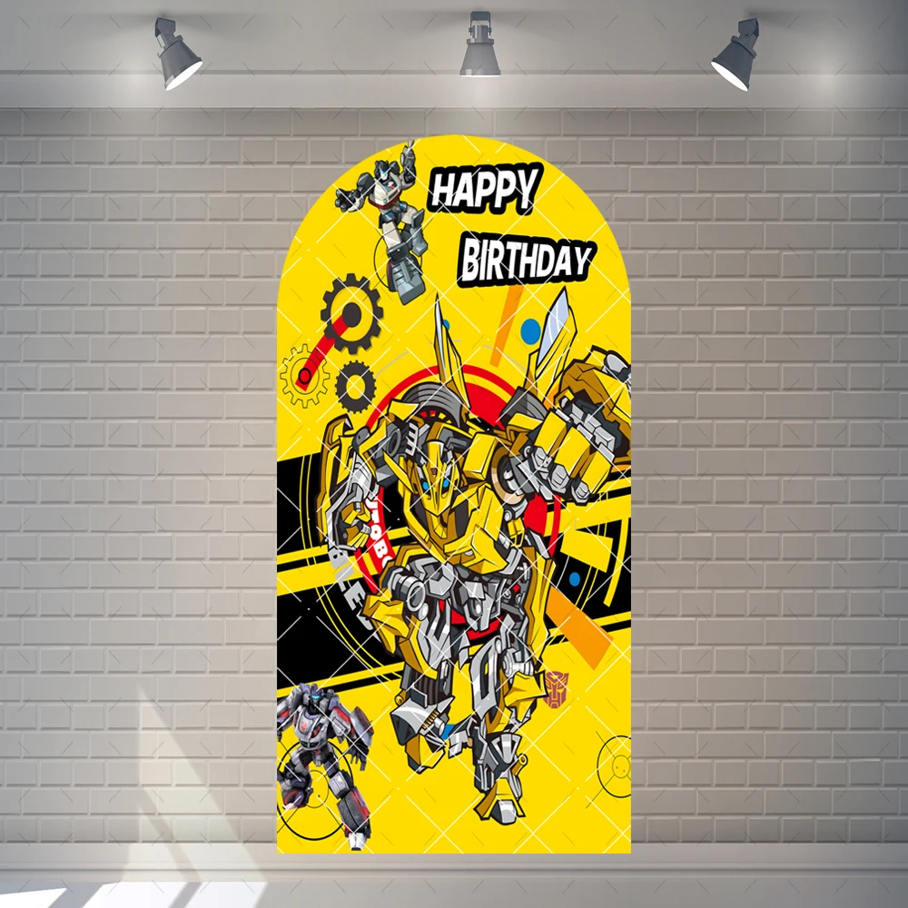 Cartoon Transformers Optimus Prime Bumblebee Cool Boy Kid Birthday Party Arch Backdrop Custom Room Photo Poster Decor Background