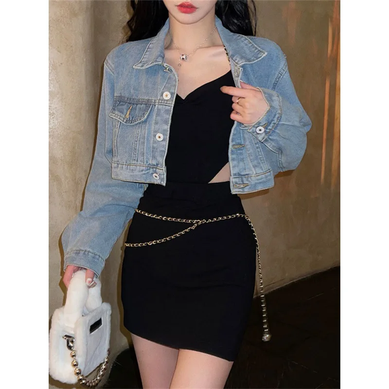 Spring Summer Women Cowboy Coats Jackets New Design Sense Niche Loose Versatile Blue Short Style Spicy Girl Women's Clothing