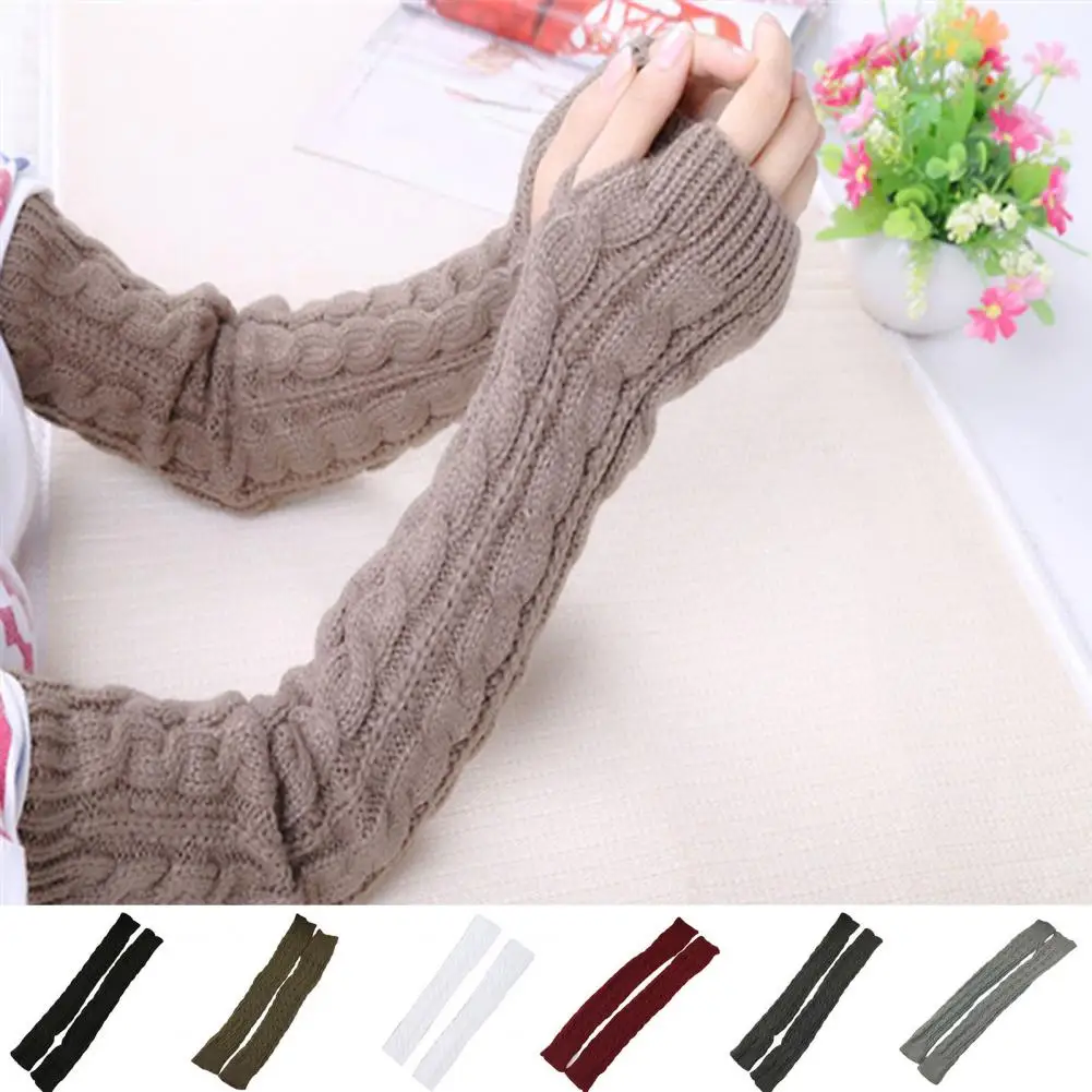 Arm Warmers Fingerless Thumb Hole Super Soft Knitted Stretchy Cold Resistant Solid Color Winter Women Long Sleeves Gloves Mitten