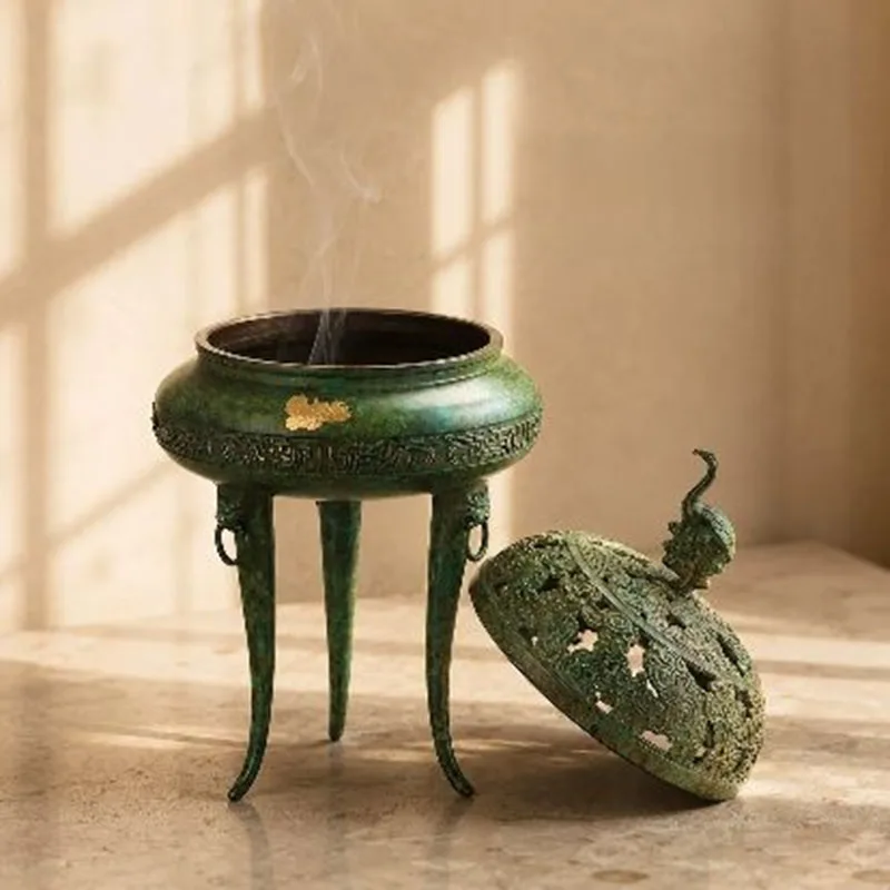 Three Legged Emerald Green Crane Bronze Incense Burner Tea Ceremony Ornaments Ancient Charm Creative Quality Home Decoration