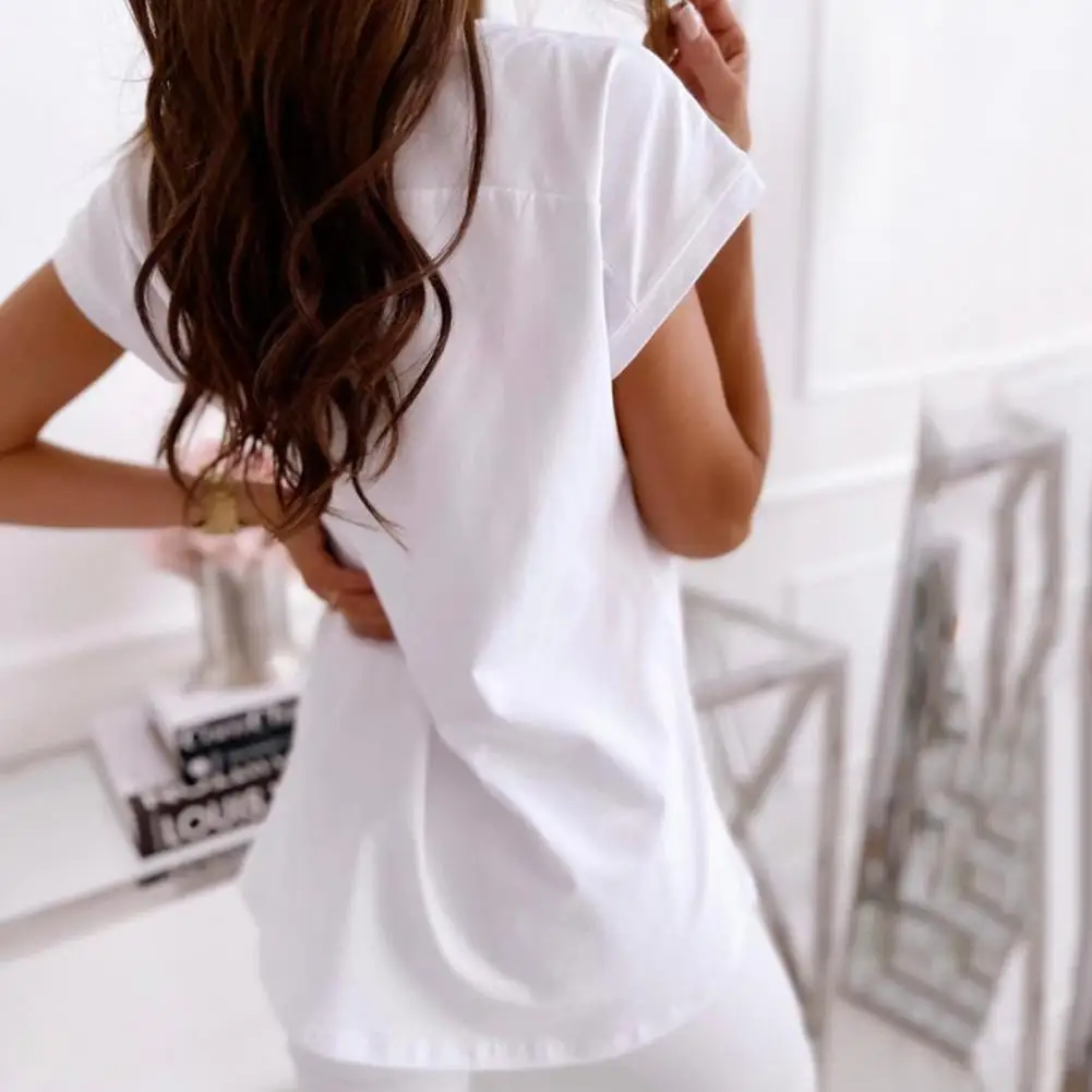 V-Neck Women\'s Sexy T-shirts Short Sleeve Breathable Simple White Tops T-shirt Solid Color Pullover Top Streetwear Футболка