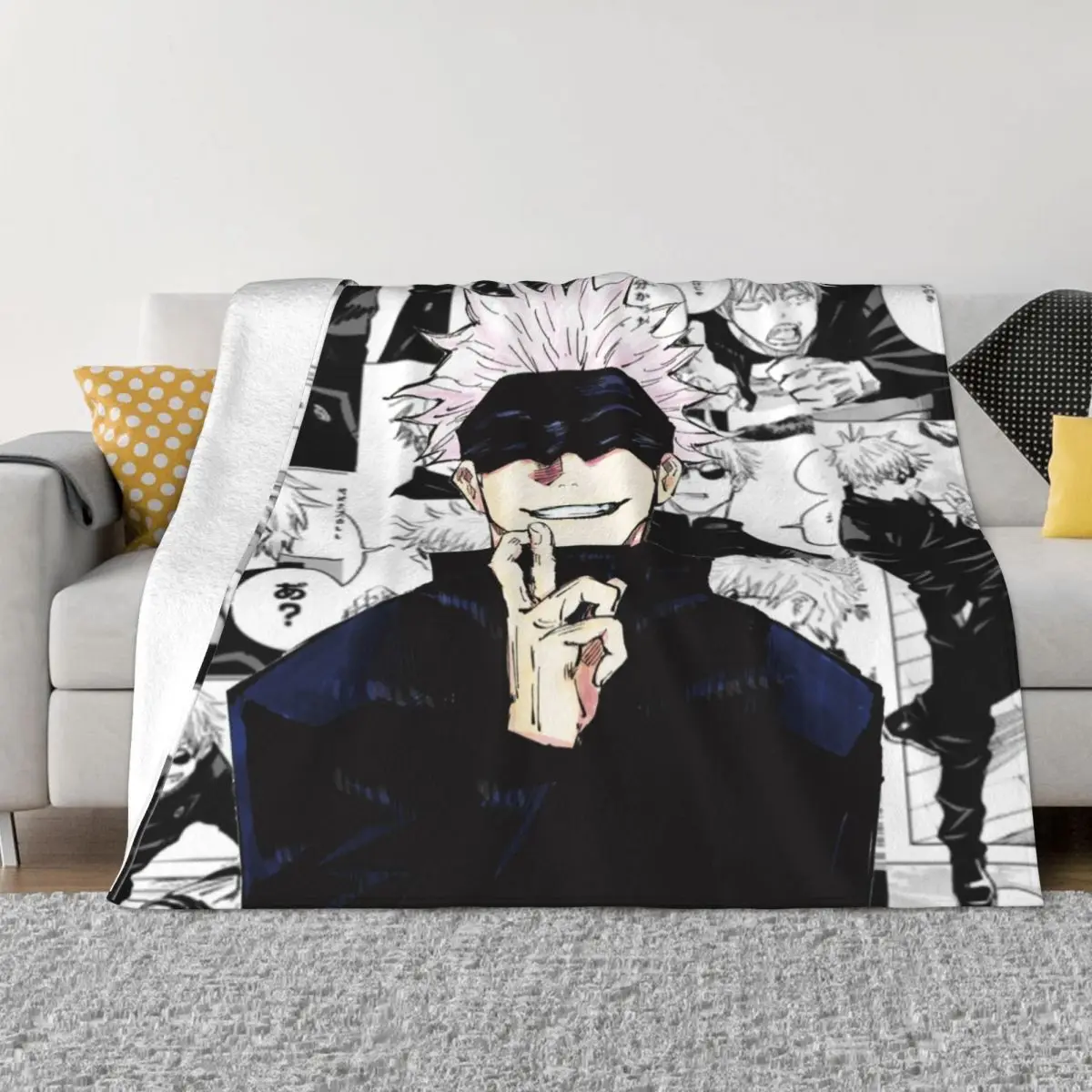 Jujutsu Gojo Satoru Collage Kaisen Knitted Blankets Flannel Throw Blankets Bed Sofa Personalised Soft Warm Bedspreads