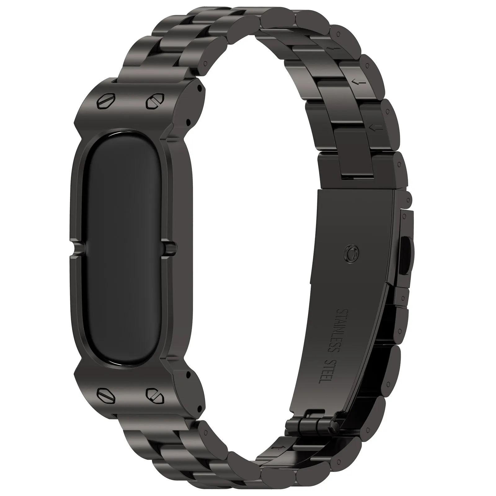 For Google Fitbit Air Stainless Steel Band Three Bead Metal Chain Link Watch Strap - Black