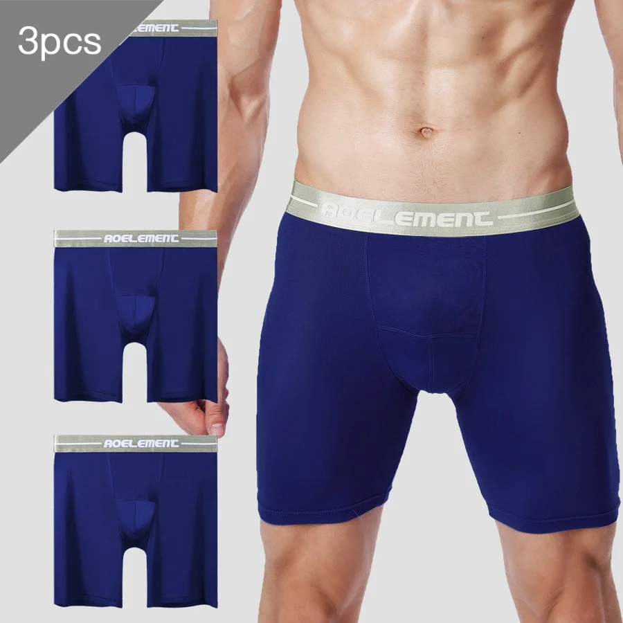 

3PC Modal Men's sports briefs Running tight plus long anti-wear leg plus size boxers Long legs fat pants plus boxers