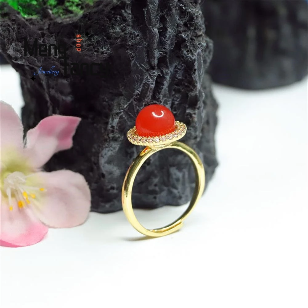 Bague de perles rondes en agate naturelle pour couple, breloque de luxe, bijoux de mode élégants, cadeau de vacances exquis, source de sel, haute qualité