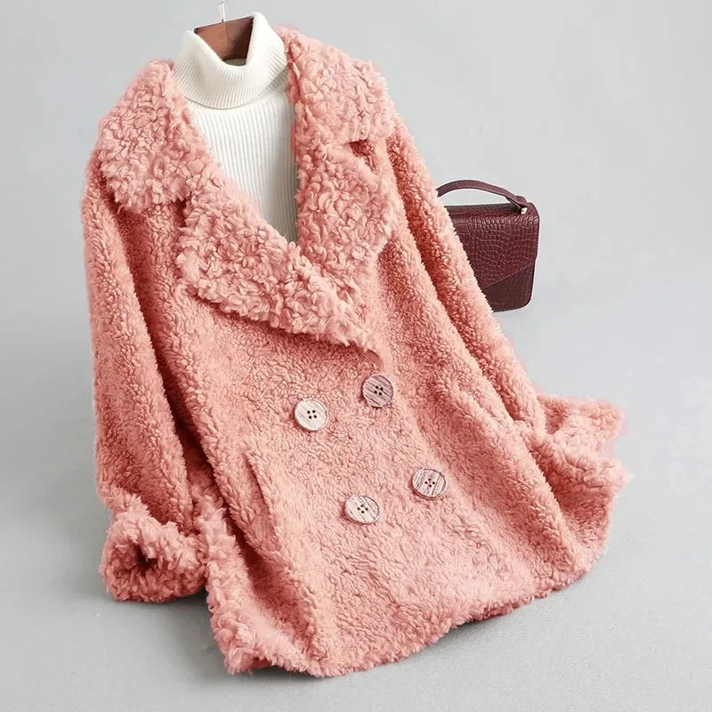 

Winter New Wool Coat Haining Granular Wool Fur Coat Korean Version Double breasted Composite Fur One Piece Wool Coat