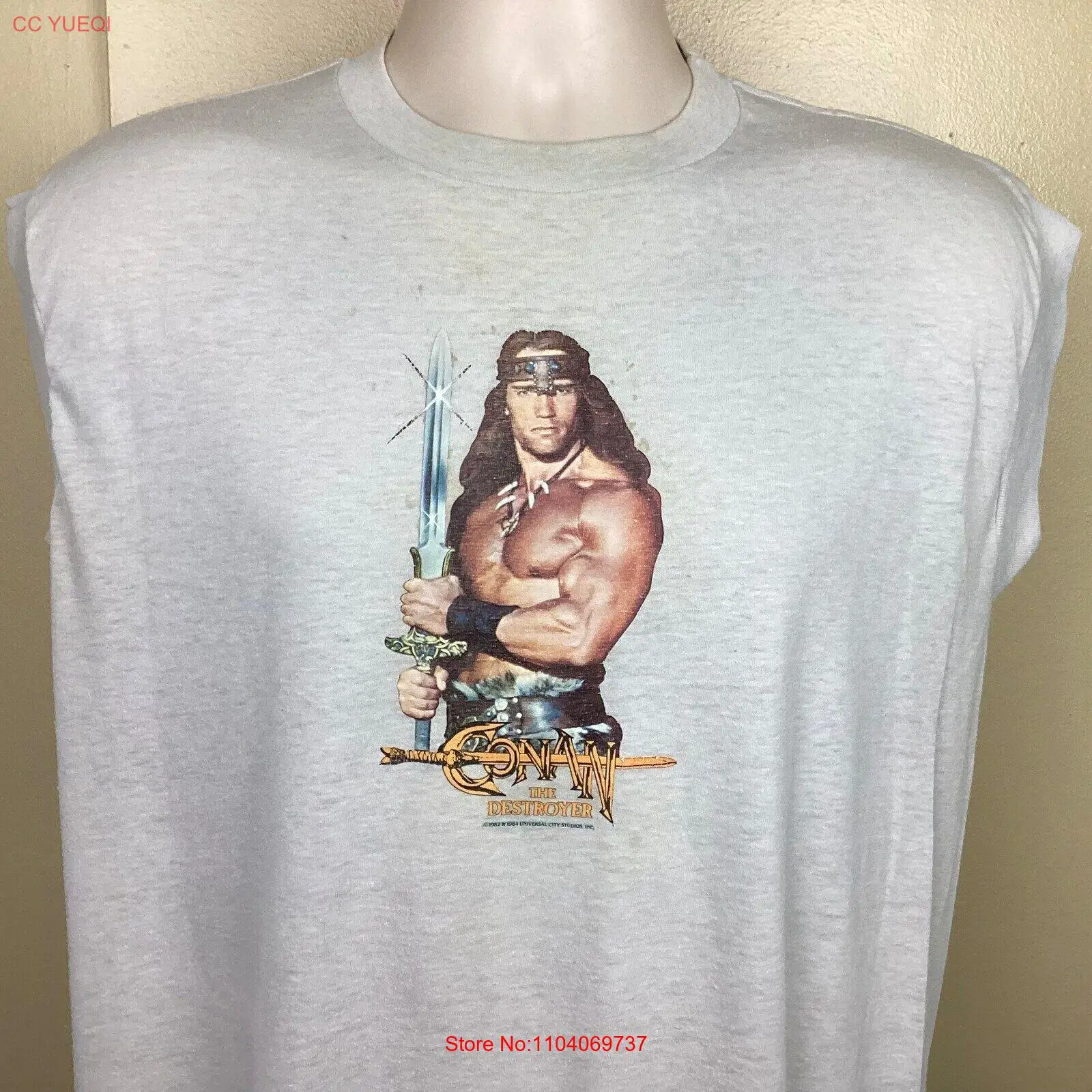 Vtg 1984 Conan The Destroyer Sleeveless Muscle T-Shirt Gray L 80s Arnold Schwarz