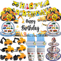 Construction Birthday Decoration Popcorn Paper Box Tableware Tablecloth Vehicles Birthday Party Decorations Kids Party Favors