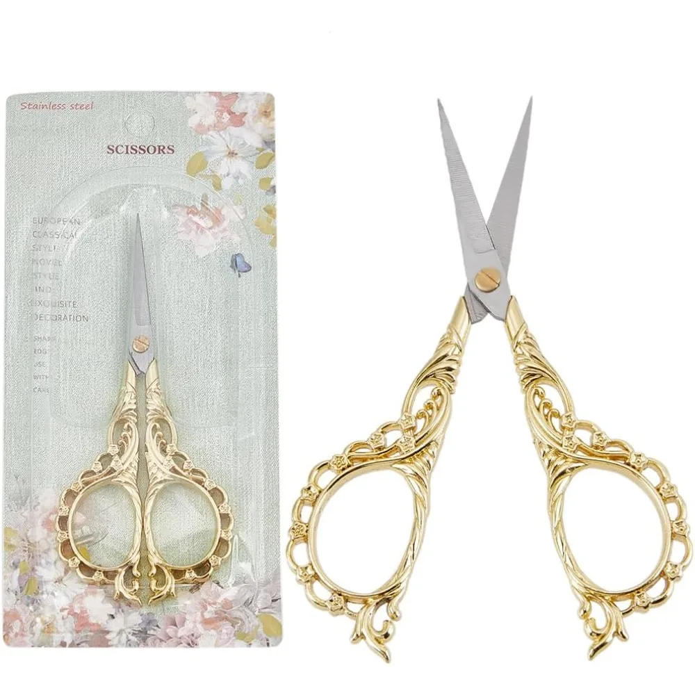 1Pc Vintage Sewing Scissors Embroidery Scissors Sharp Gold Antique European Style Stainless Steel Small Craft making kit