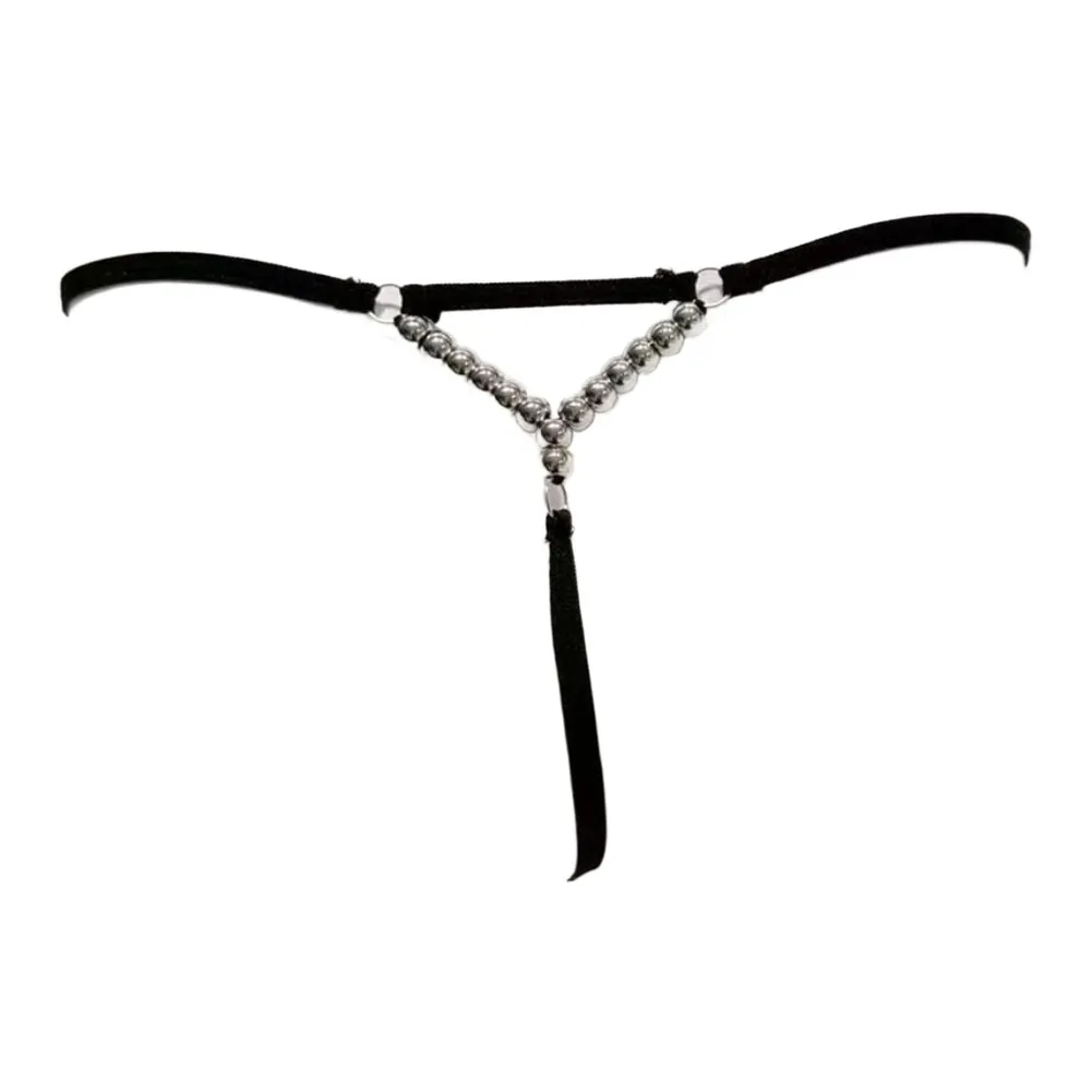 

One Size Men Underwear Bikini Breathable Large Bulge Pouch G-string T-back Thong With Fashion Beads Decoration