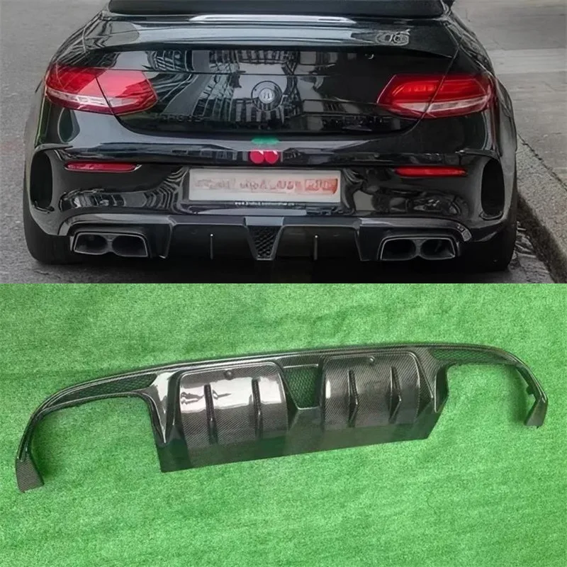 

Для Benz C Class C260 C300 C63 AMG W205 2015-2021 Задний бампер из настоящего углеродного волокна, диффузор, разделители выхлопных газов, спойлер, комплект кузова
