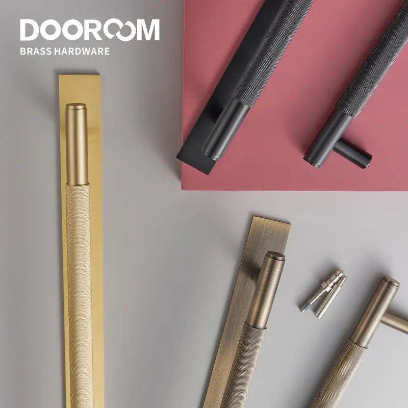 Dooroom Brass Knurled Door Handles Double Door Wood Door Shower Room Single Side Double Side Matt Gold Black Antique Brass Pulls