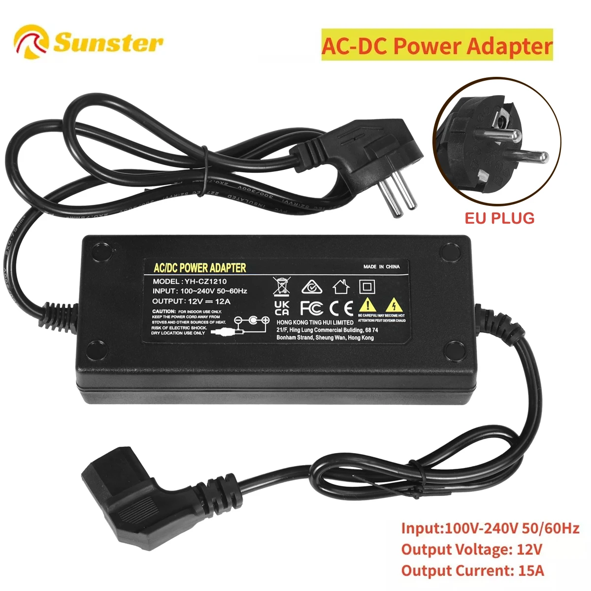 12V 12A Diesel Heater Adapter Power Cord AC110V-240V to DC Power Supply Adapter EU/UK/US PLUG