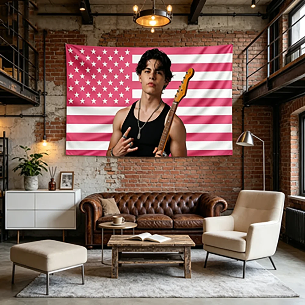 1pc M-Miguel M-Mora Pink American Flag Tapestry 2D Flat Premium Fabric Bedroom College Dorm Decor Perfect Gift for Fans