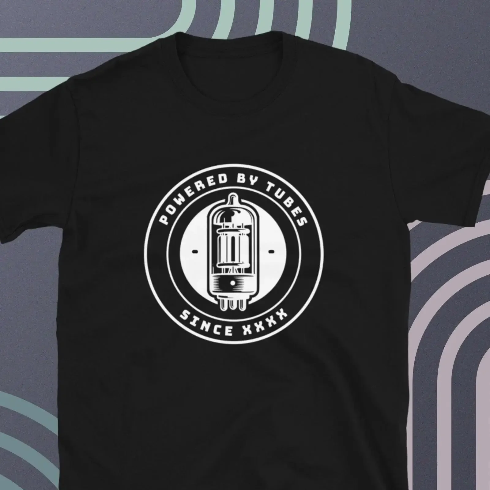 Powered By Tubes Vacuum Tube Funny Guitarist T Shirt Vintage Amp Musician Guitar Player Audiophile  vintage Washed Comfortable