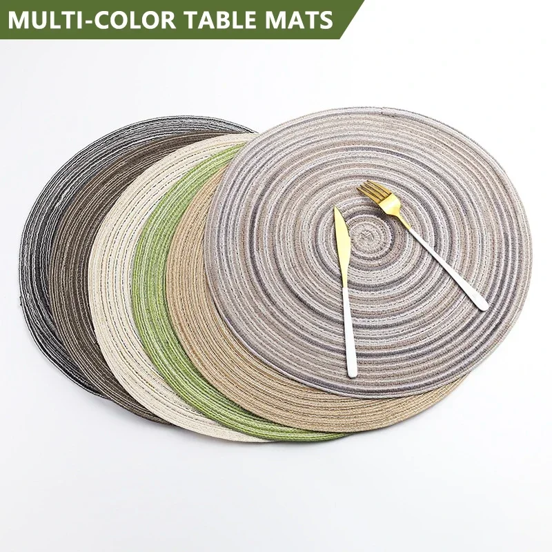 Retro Style Table Mat Decoration Round Weaving Place Dining Table Pad Heat Resistant Kitchen Anti-Skid Mat Table Accessories