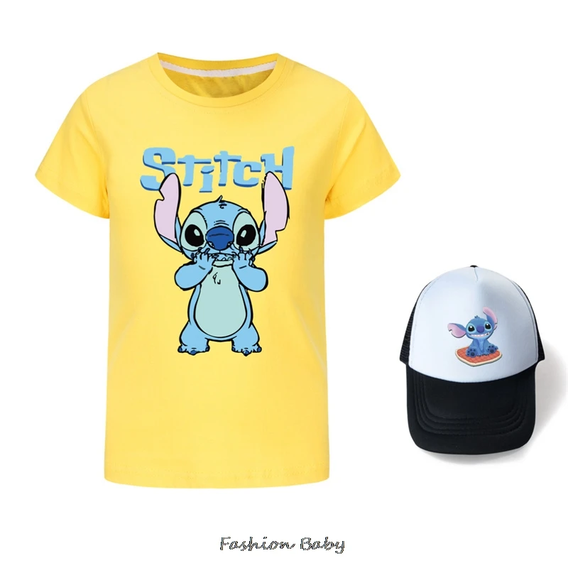 

Lilo And Stitch Clothes Kids Cartoon T Shirt Baby Girls Funny T-shirts Boys Summer Short Sleeve Tshirt Children Clothing Sunhat