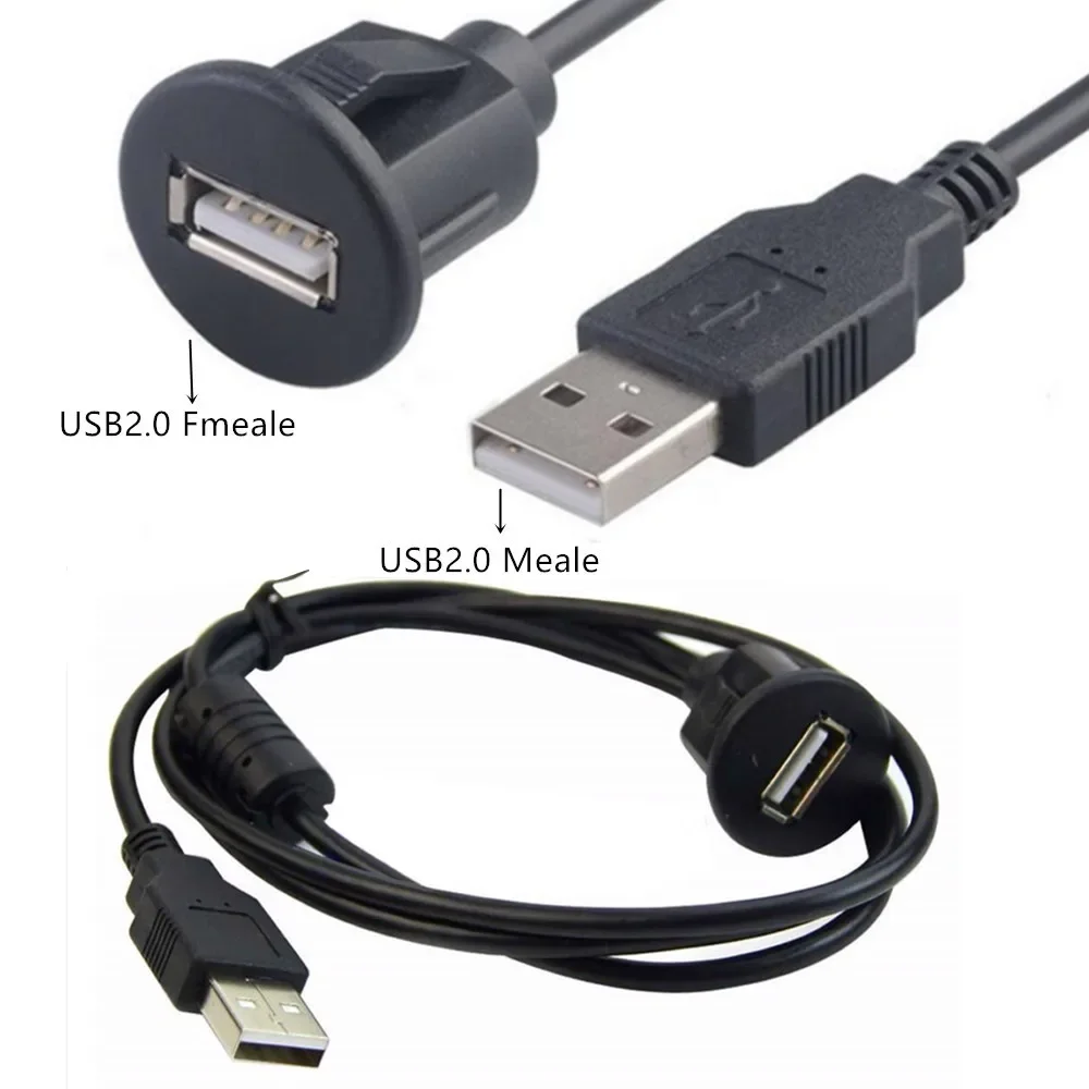 フラッシュマウント防水 USB 2.0 ソケットケーブル USB A ポートダッシュボード延長ケーブル車のトラックマリン用