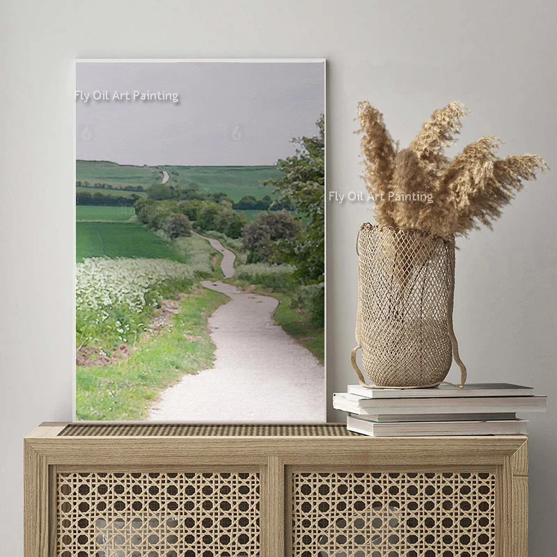 

Зеленая деревенская дорожка, пейзаж, картина маслом на холсте, оригинальный набор ручной работы из двух настенных рисунков для декора гостиной, зала, подарки