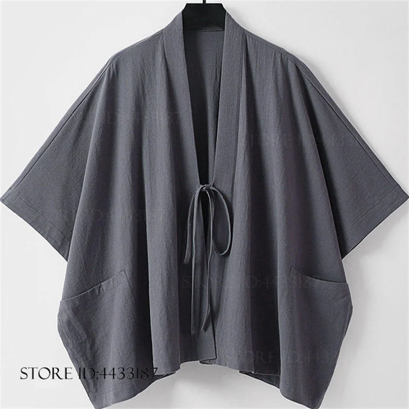 Spring New Men's Kimono Cardigan Traditional Japanese Yukata  Haori Samurai Cosplay Costume Vintage Cotton Linen Male Shirt Coat