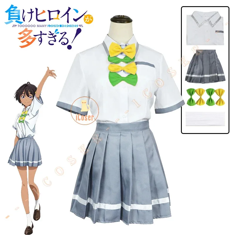 

aaa12 3Anime Makeine Too Many Losing Heroines Anna Yanami Cosplay Costume Wig Chika Komari JK Skirt Lemon Yakishio Halloween for