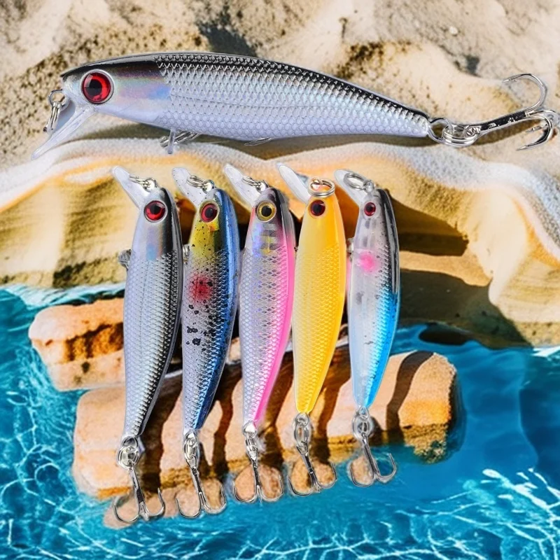 Minnow lure with 3D eyes for fishing, hard plastic bait, artificial jig, wobblers, crankbait, quality, 6.5cm/4.5G, 1 part