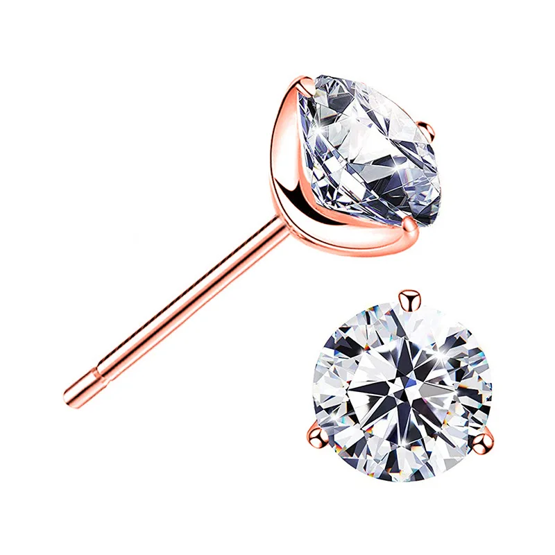 IOGOU Real 925 Sterling Silver 5.0mm(0.5ct)/6.0mm(0.8ct) Round 3 Claws Simulated Diamond Stud Earring Women Engagement Jewelry