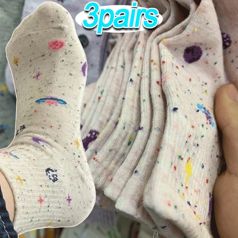 1/3pairs Moon Stars Pattern Socks Women Harajuku Planet Space Tube Sock Women Colorful Sweet Warm Cute Casual Streetwear Meias