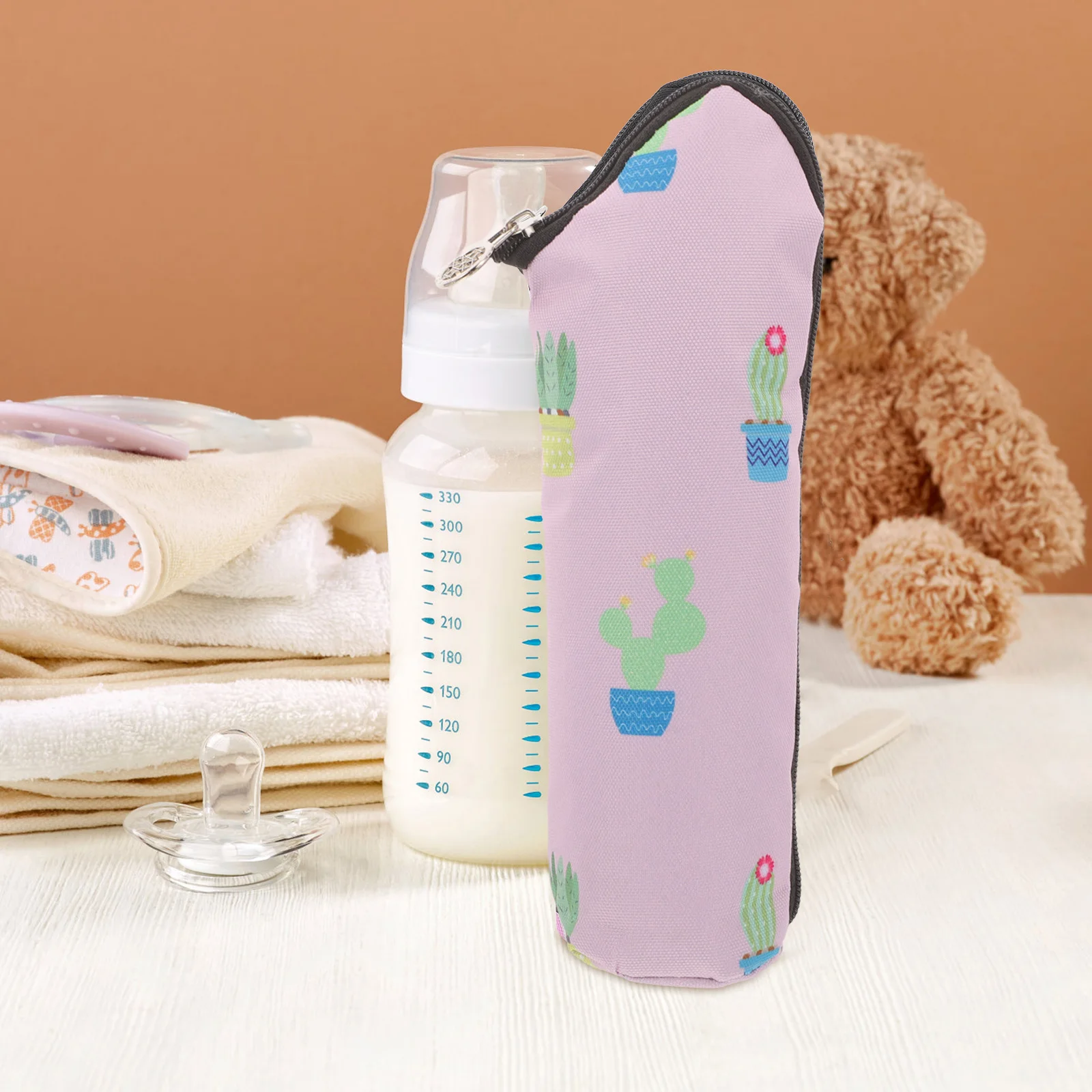 哺乳瓶断熱バッグ軽量ポータブルポリエステル断熱ミルクボトルバッグ旅行屋外使用かわいいサボテンデザイン