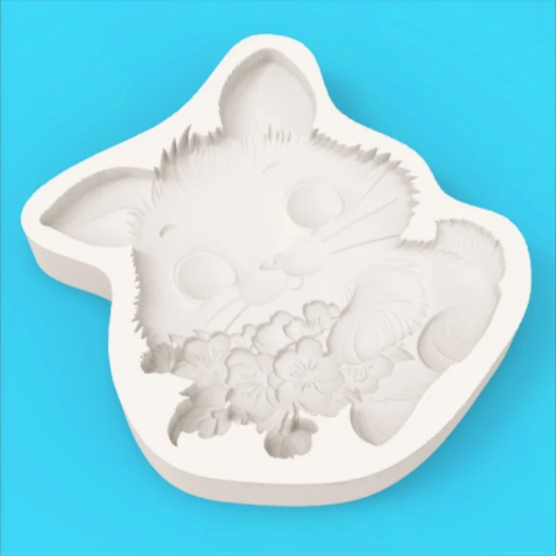 Silicone Mold with a Serene Atmosphere, Featuring a Smiling Rabbit and Cherry Blossoms, for Easter Desserts and Chocolate Fondant Making - view 3