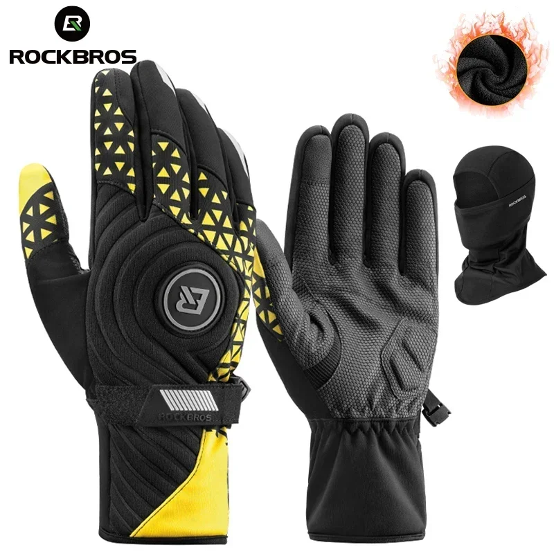 ROCKBROS Bicycle Gloves Winter Warm Motorcycle Full Finger Cycling Gloves Screen Touch Ski Sports Gloves Hiking Thermal Mitten