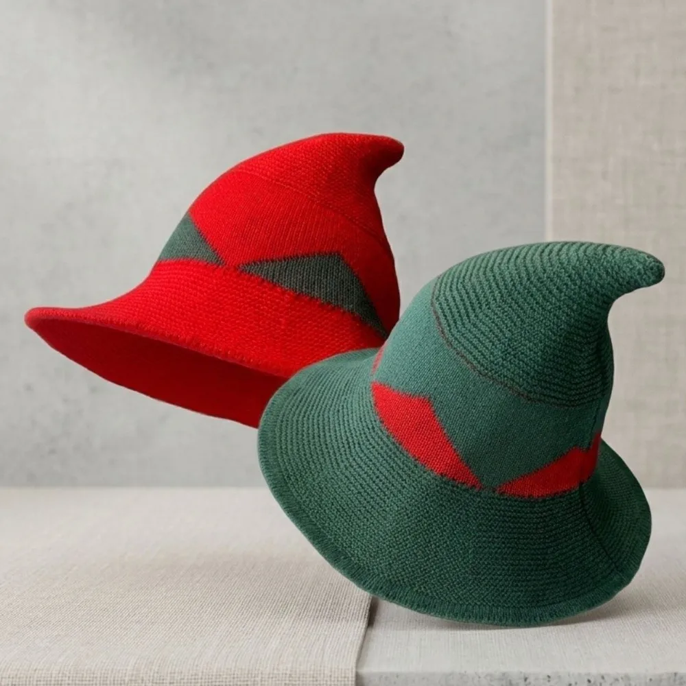 Wide Edges Witch Hat Spire Soft Knitted Wizard Cap Yarn Cotton Breathable Halloween Hat Fairytale Festival Carnival