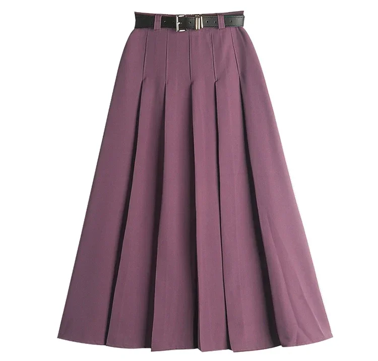 

Spring Autumn Women's Suit Skirt with Belt Slim Fit High Waisted Pleated Long Midi Skirts Office Ladies Solid Color OL P514